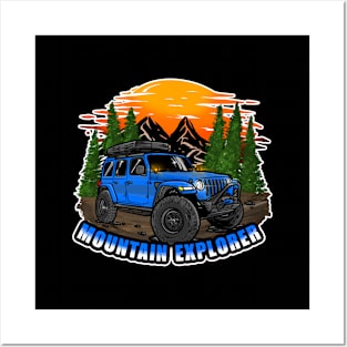 Mountain Explorer Blue Jeep Wrangler Rubicon Posters and Art